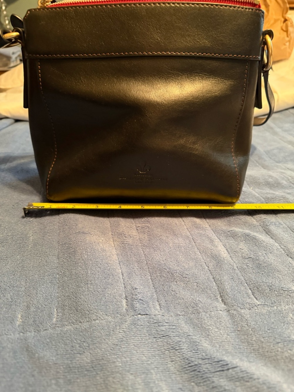 Dooney & Bourke Florentine Blackish brown Leather Crossbody with Red Zip Accent - Picture 3 of 6